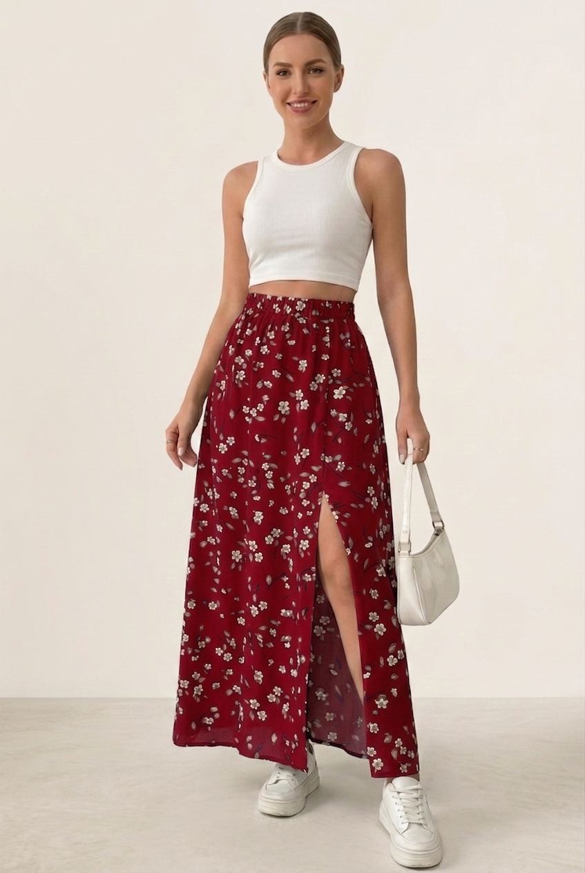 Women's Casual Floral Maxi Skirt Lightweight Summer Style