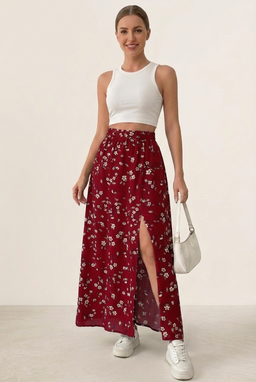 Women's Casual Floral Maxi Skirt Lightweight Summer Style