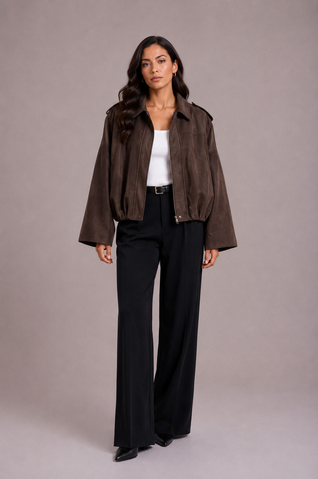 Women's Oversized Suede Bomber Jacket