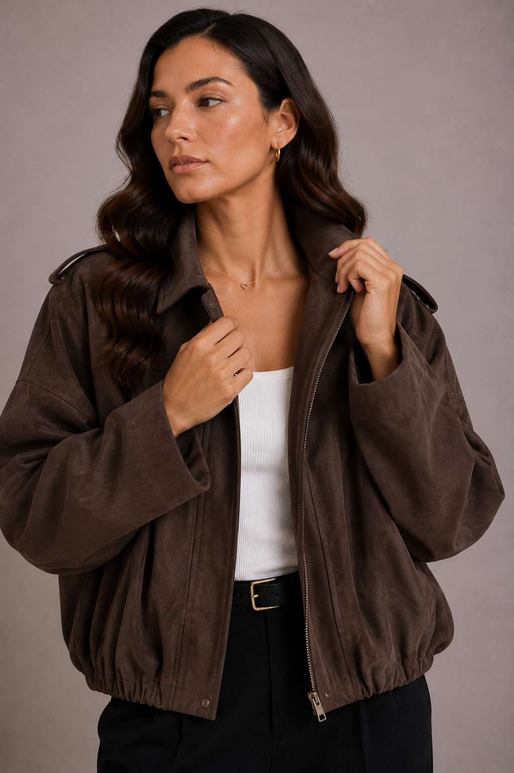 Women's Oversized Suede Bomber Jacket