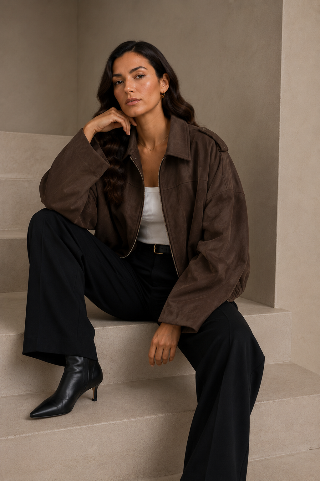 Women's Oversized Suede Bomber Jacket