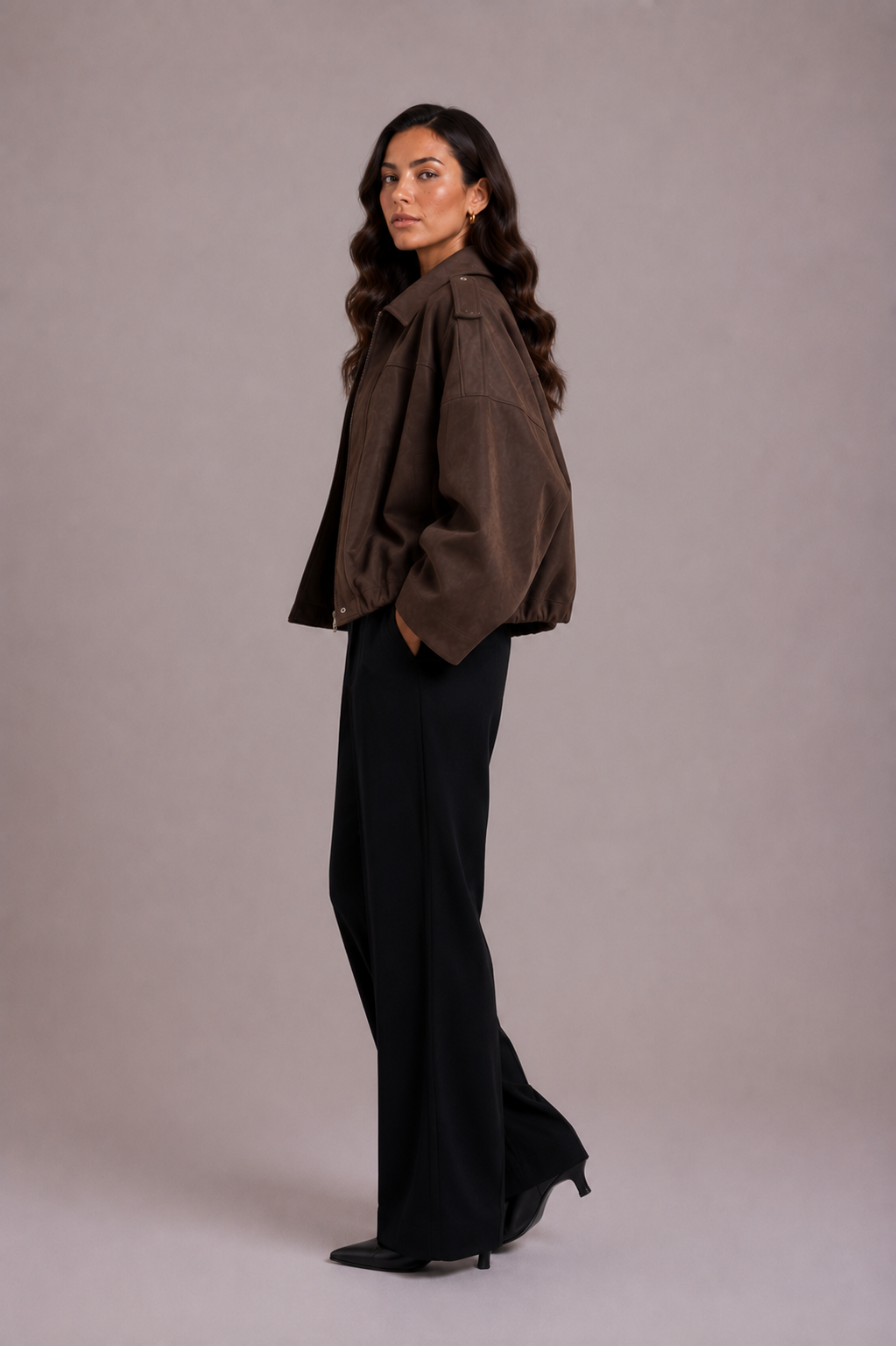Women's Oversized Suede Bomber Jacket