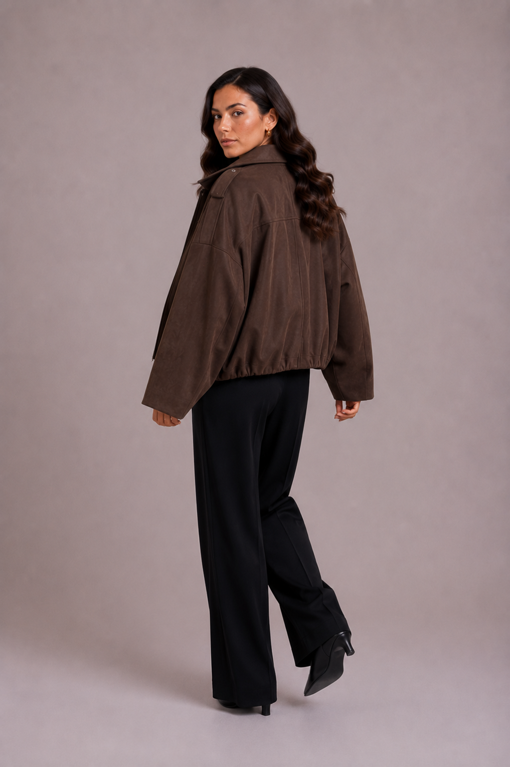 Women's Oversized Suede Bomber Jacket