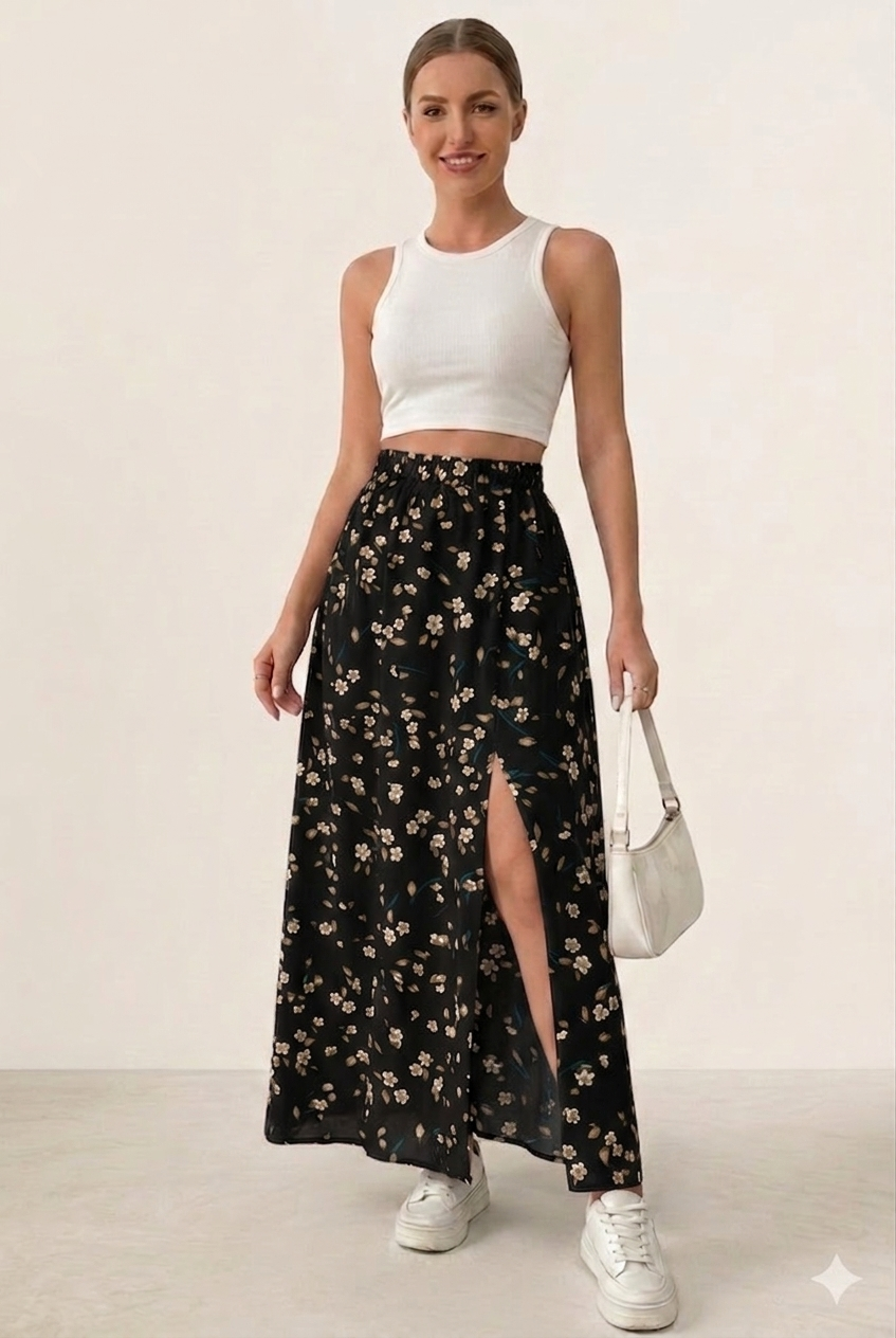 Women's Casual Floral Maxi Skirt Lightweight Summer Style